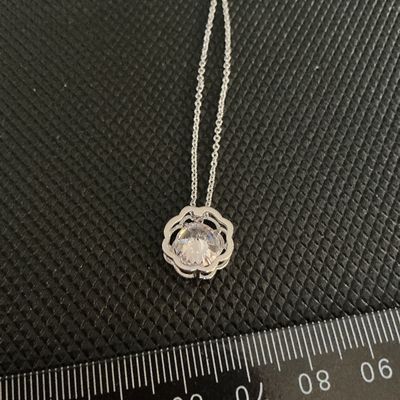 Silver-Tone Rose Pendant Necklace with Clear Rhinestones