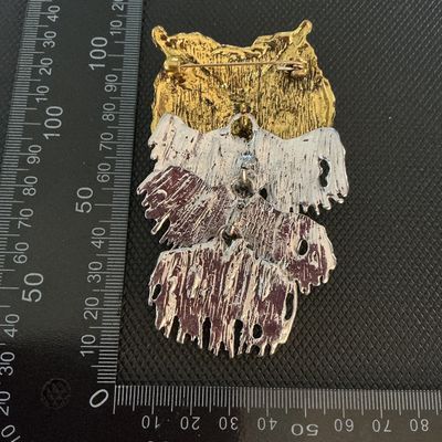 Vintage Articulated Owl Brooch Pin with Green Rhinestone Eyes