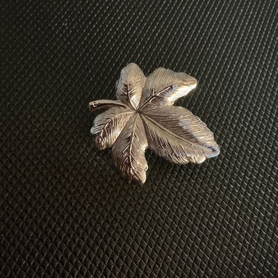 Silver-Tone Textured Leaf Brooch