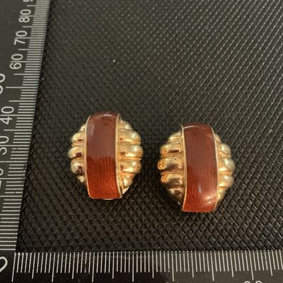Vintage DNH Gold-Tone and Rust Red Enamel Clip-On Earrings