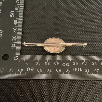 Vintage Oval Agate or Chalcedony Safety Pin Style Brooch / Bar Pin