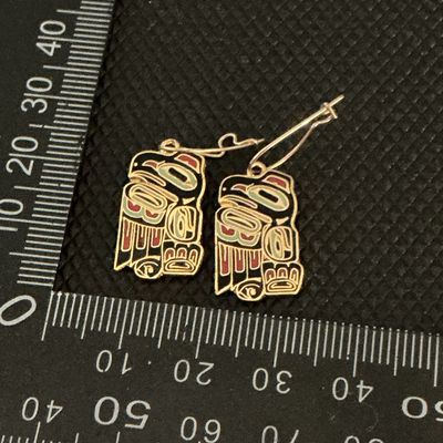 Pacific Northwest Coast Indigenous Style Enamel Eagle Dangle Earrings