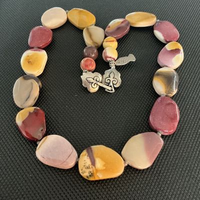 Sterling Silver & Polished Mookaite Jasper Stone Bead Necklace