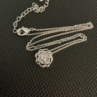 Silver-Tone Rose Pendant Necklace with Clear Rhinestones
