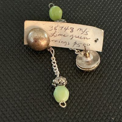 Vintage Sterling Silver and Lime Green Bead Drop Earrings