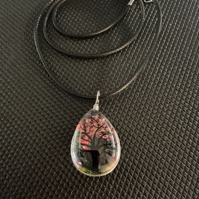 Teardrop Tree of Life Resin Pendant Necklace with Dried Flowers
