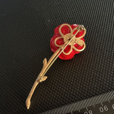 Vintage Trifari Red Enamel Rose Brooch Pin