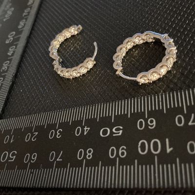 Pair of Silver-Tone Stone-Set Huggie Hoop Earrings