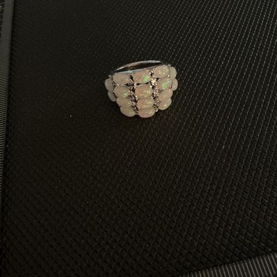 Silver-Tone Opaline Statement Ring