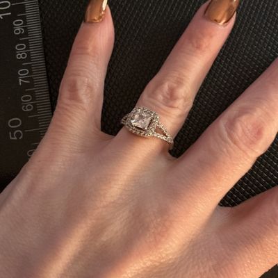 Silver-Tone Princess Cut Halo Ring with Pave Split Shank Band