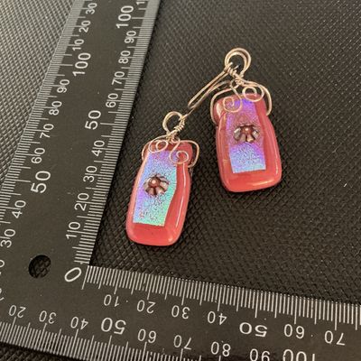 Artisan Fused Dichroic Glass Wire-Wrapped Dangle Earrings
