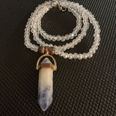 Clear Faceted Glass Bead Necklace with Natural Stone Point Pendant