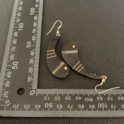 Vintage Black Horn & Brass Inlay Fish Dangle Earrings