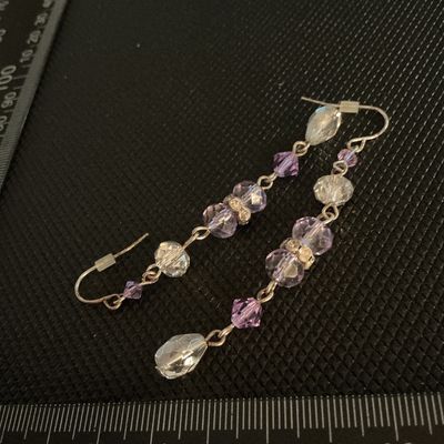 Purple and Clear Beaded Dangle Earrings