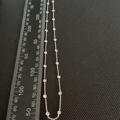 Sterling Silver 925 Bezel-Set CZ Station Chain Necklace 24 Inch