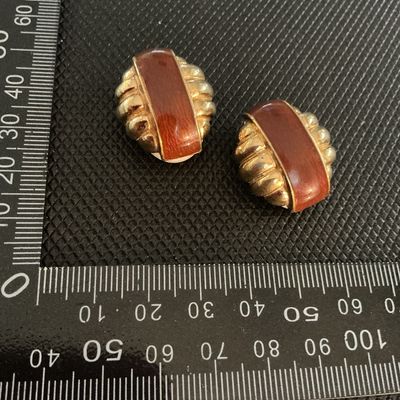 Vintage DNH Gold-Tone and Rust Red Enamel Clip-On Earrings
