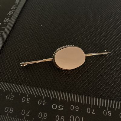 Vintage Oval Agate or Chalcedony Safety Pin Style Brooch / Bar Pin