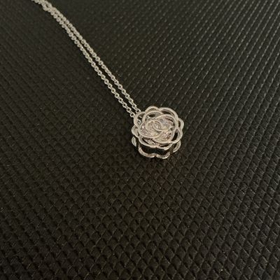 Silver-Tone Rose Pendant Necklace with Clear Rhinestones