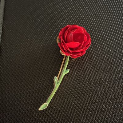 Vintage Trifari Red Enamel Rose Brooch Pin