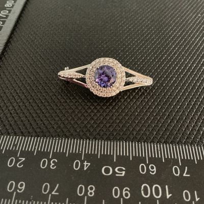 Silver-Tone Purple Gemstone Double Halo Brooch Pin