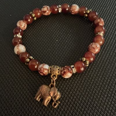 Beaded Stretch Bracelet with Brass Elephant Charm