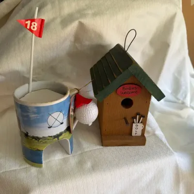 Golf-Themed Decor Lot with Ceramic Warmer and Birdhouse