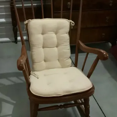 Vintage Wooden Spindle Back Rocking Chair with Cushion