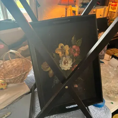 Vintage Hand-Painted Floral Folding Tray Table