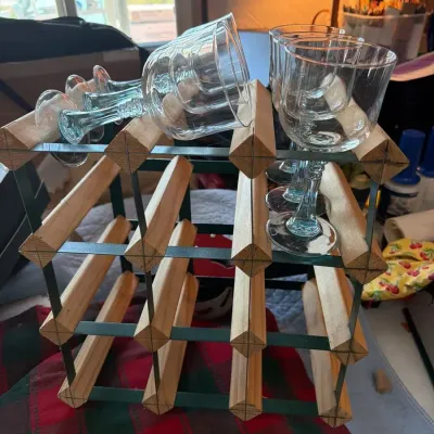 Wooden Wine Rack with Six Wine Glasses