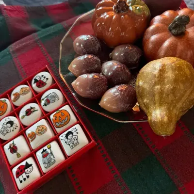 Set of 12 Halloween Mini Candles in Decorative Ceramic Holders