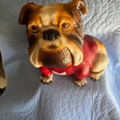 Large Ceramic Bulldog Figurine in Red Shirt