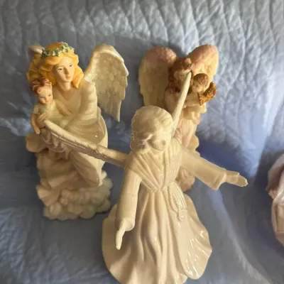 Ceramic Angel Figurines with Children, Lot of 3