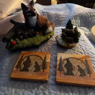 Woodland Wildlife Décor with Raccoons, Bears and Fishing Coasters