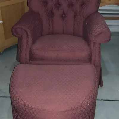 Burgundy Upholstered Rocking Chair with Matching Ottoman