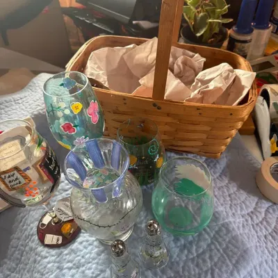 Hand-Painted Floral Glassware & Lolita Wine Glasses – 7 Pieces