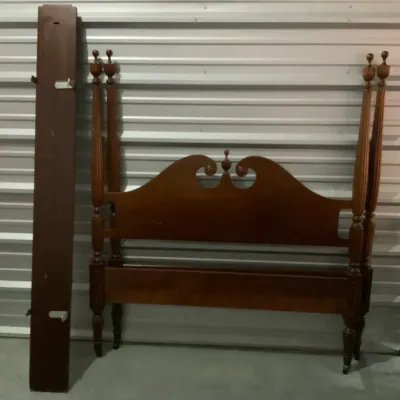 Vintage Full Size Wood Bed Frame with Headboard, Footboard & Rails