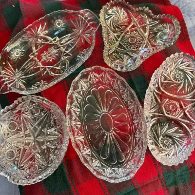 Five-Piece Cut-Pattern Glass Serving Dish Collection