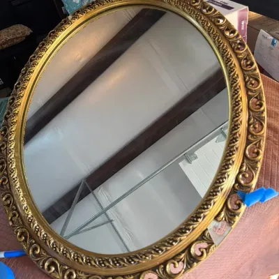 Large Ornate Oval Gold-Tone Wall Mirror