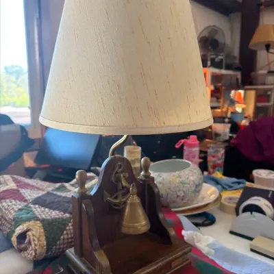 Vintage Nautical Ship’s Bell Table Lamp with Shade