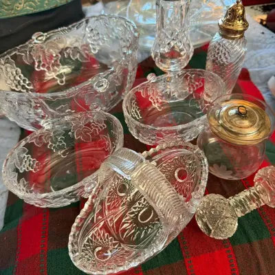 Unique Assorted Cut Glass and Pressed Glass Serving Pieces