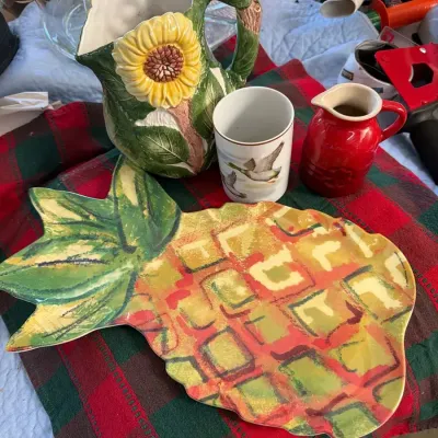 Sunflower Pitcher, Decorative Platter and Assorted Pottery