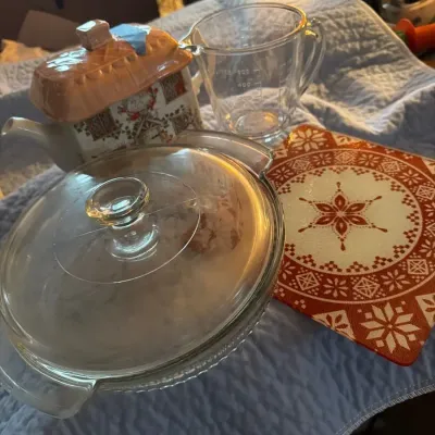 Cottage Teapot, Glass Bakeware, Measuring Cup and Holiday Serving Board