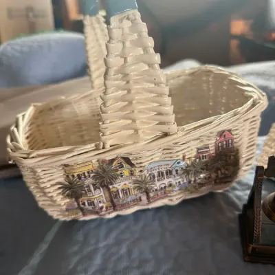 Mixed Decorative Collectibles with Basket, Liberty Bell & Picture Frames