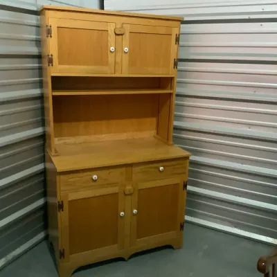 Oak Farmhouse-Style Hutch & Buffet Cabinet with Porcelain Knobs