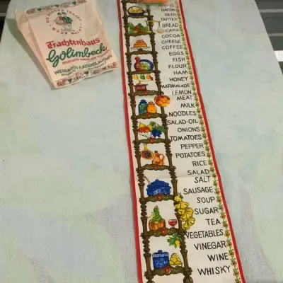 Vintage German Souvenir Bag & Decorative Grocery List Wall Hanging