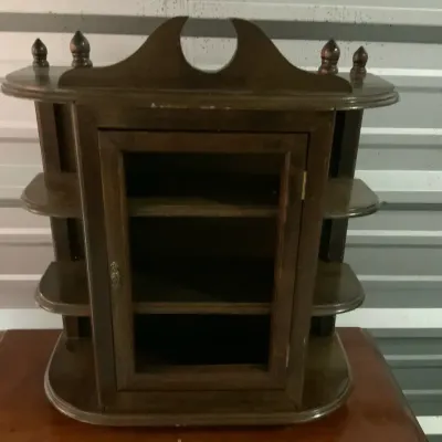 Antique Victorian Style Wood Whatnot Curio Cabinet with Side Shelves