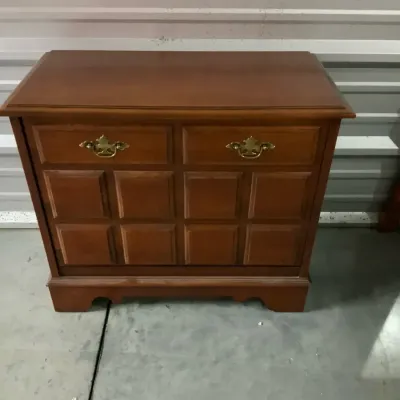 Vintage Wood LP Record Storage Cabinet with Drop-Front & Brass Hardware
