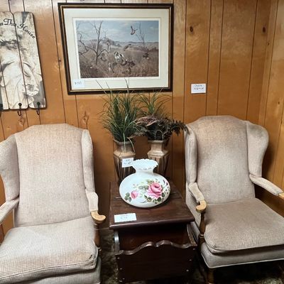 Wingback Chairs and Table-Ethan Allen