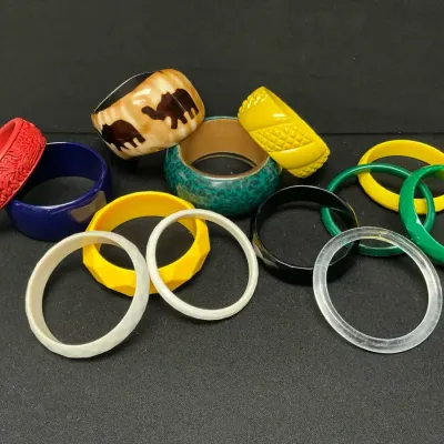 Colorful Plastic and Carved Bangle Lot