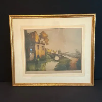 “Hamlet In Flanders, Belgium” Colored Etching Distributed By Camilla Lucas Art Gallery 1936